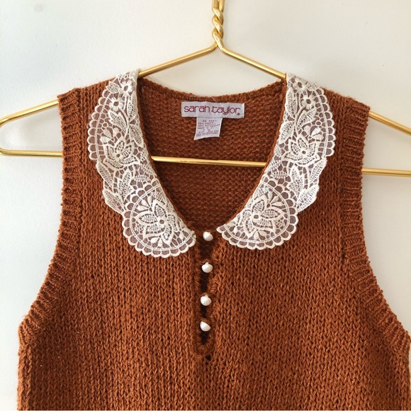True Vintage Cognac Rust Sweater Jumper Vest - Picture 4 of 6